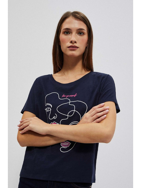 Moodo Gránátvörös hajtogatott blúz arcnyomattal Moodo