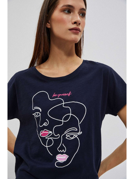 Moodo Gránátvörös hajtogatott blúz arcnyomattal Moodo