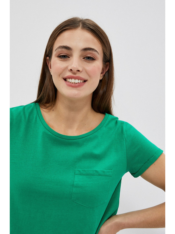 Moodo Zöld pamut póló zsebzsebbel Moodo