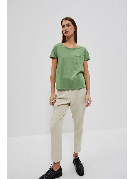 Moodo Olívazöld pamut póló kerek nyakkivágással és zsebzsebbel Moodo
