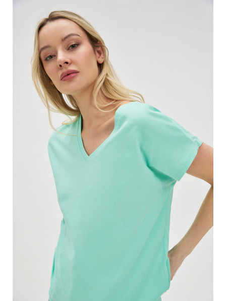 Moodo Menta Moodo V-nyakú pamut póló