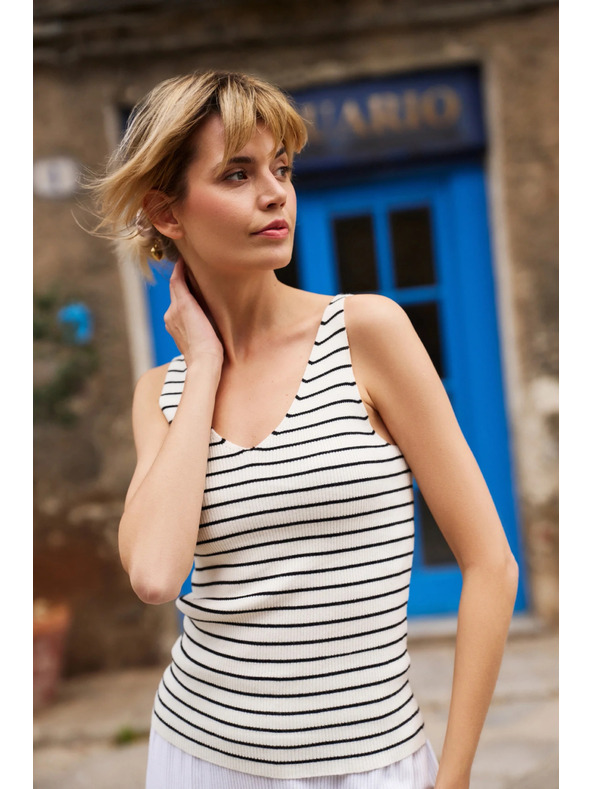 Moodo Bézs csíkos Moodo pamut top