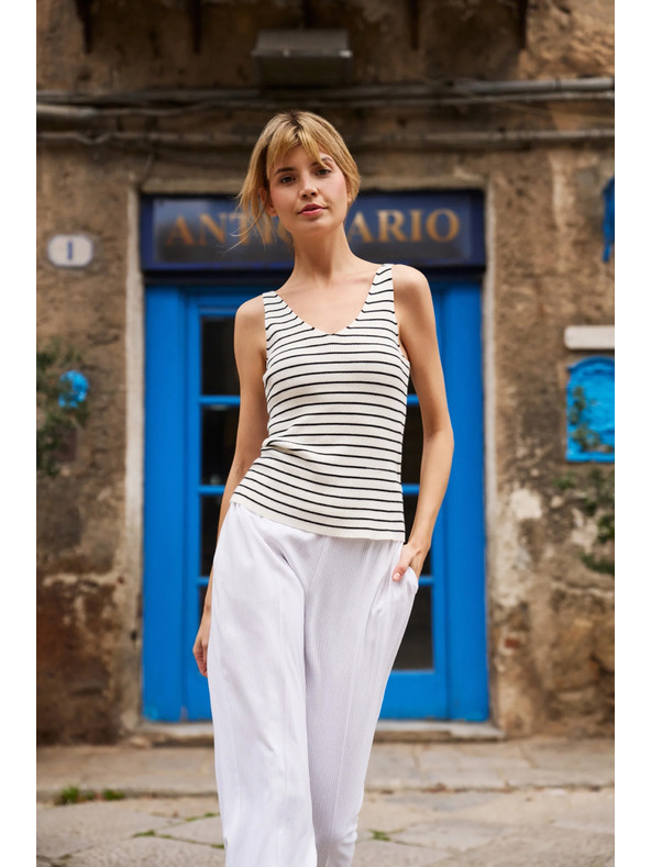 Moodo Bézs csíkos Moodo pamut top