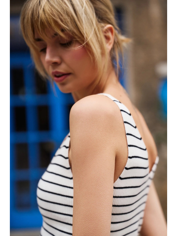 Moodo Bézs csíkos Moodo pamut top