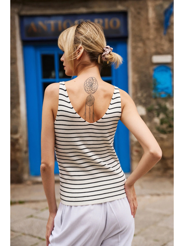 Moodo Bézs csíkos Moodo pamut top