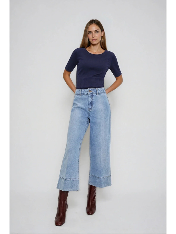 Moodo Sötétkék Moodo bordás anyagú felső