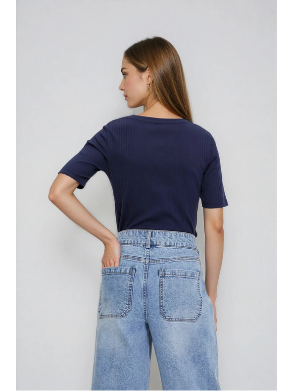 Moodo Sötétkék Moodo bordás anyagú felső