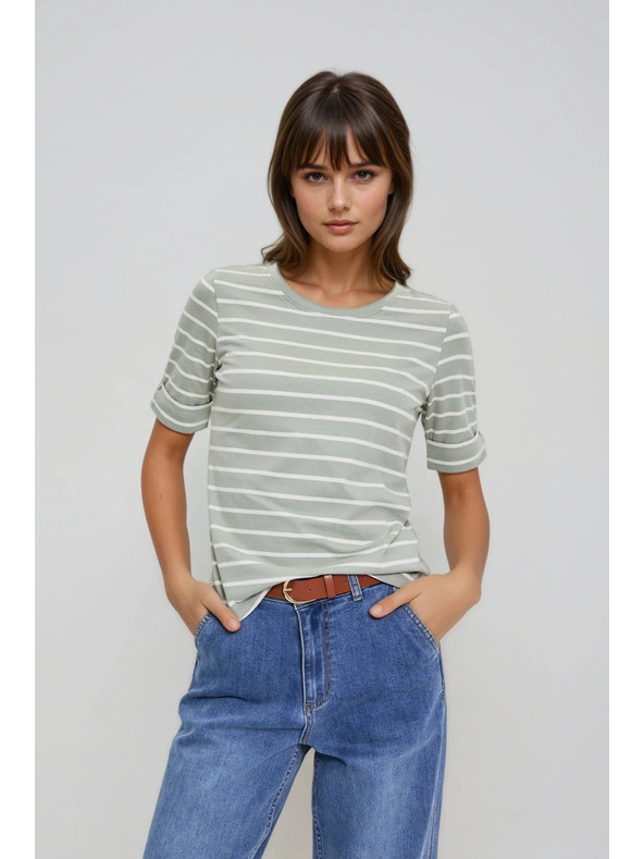 Moodo Olíva csíkos Moodo pamut póló