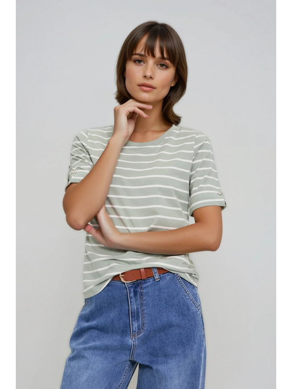 Moodo Olíva csíkos Moodo pamut póló