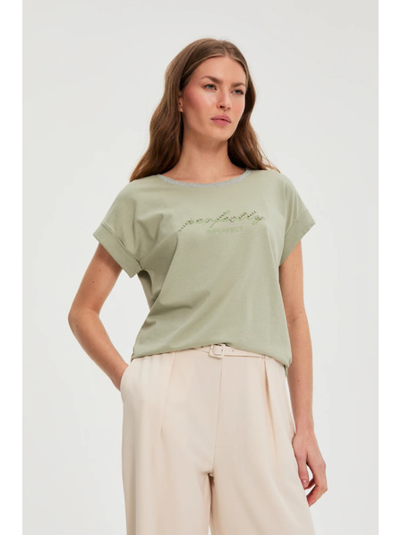 Moodo Olívazöld blúz felirattal Moodo