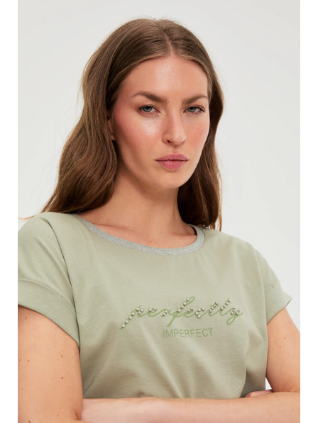 Moodo Olívazöld blúz felirattal Moodo