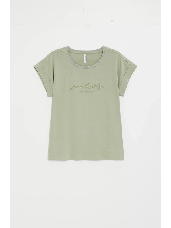 Moodo Olívazöld blúz felirattal Moodo