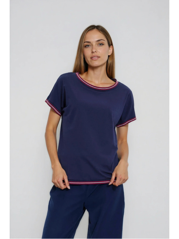 Moodo Sötétkék blúz díszített szegéllyel Moodo