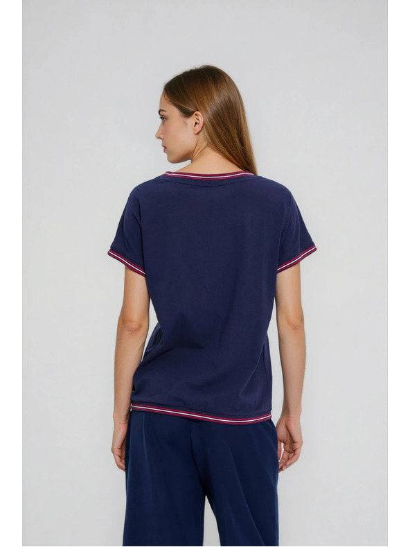 Moodo Sötétkék blúz díszített szegéllyel Moodo