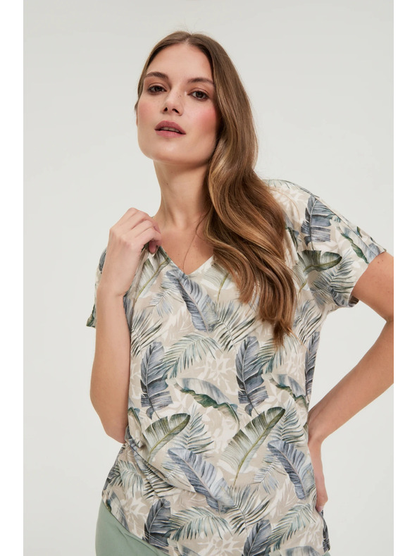 Moodo Bézs V-nyakú blúz Moodo