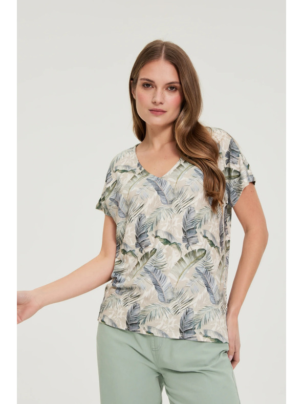 Moodo Bézs V-nyakú blúz Moodo