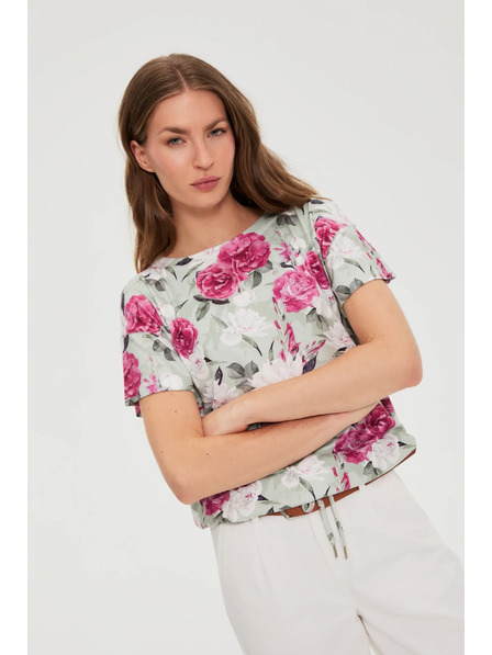 Moodo Olívazöld virágmintás blúz megkötővel Moodo