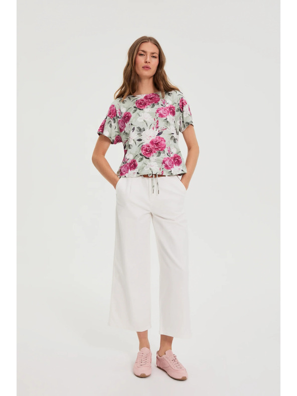 Moodo Olívazöld virágmintás blúz megkötővel Moodo