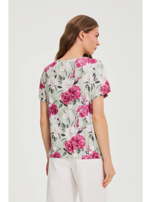 Moodo Olívazöld virágmintás blúz megkötővel Moodo