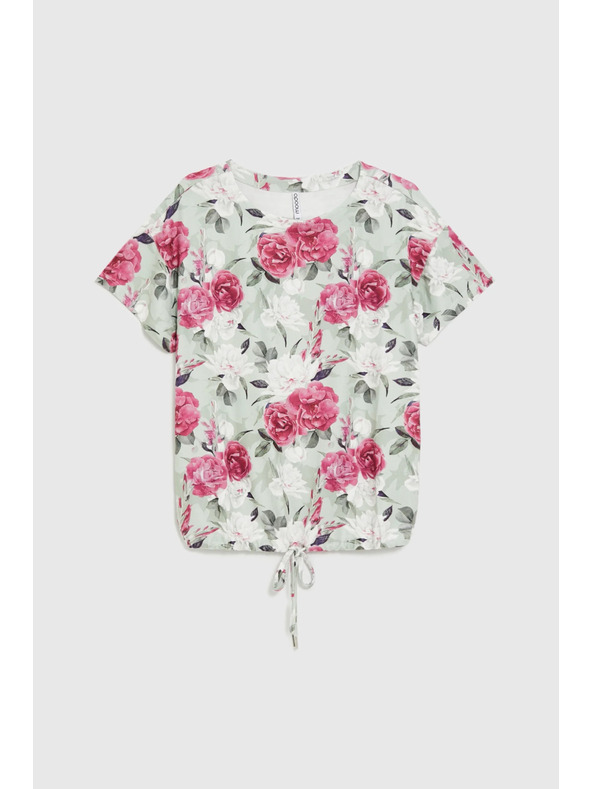 Moodo Olívazöld virágmintás blúz megkötővel Moodo