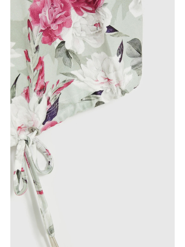 Moodo Olívazöld virágmintás blúz megkötővel Moodo