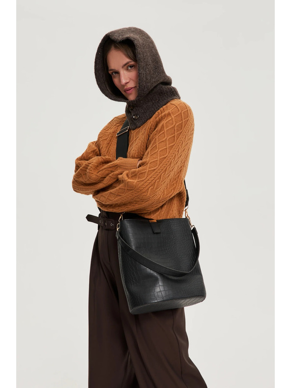 Moodo Kötött barna csuklyás sapka Moodo