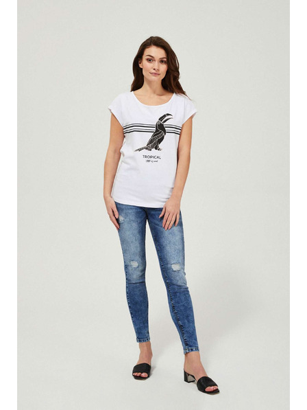 Moodo Szűk farmer közepes derekú, koptatott, kék Moodo