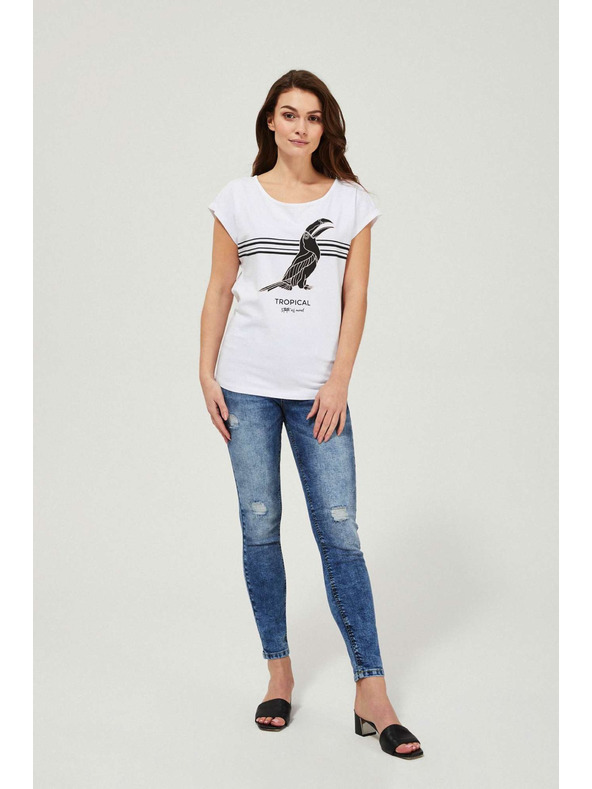 Moodo Szűk farmer közepes derekú, koptatott, kék Moodo