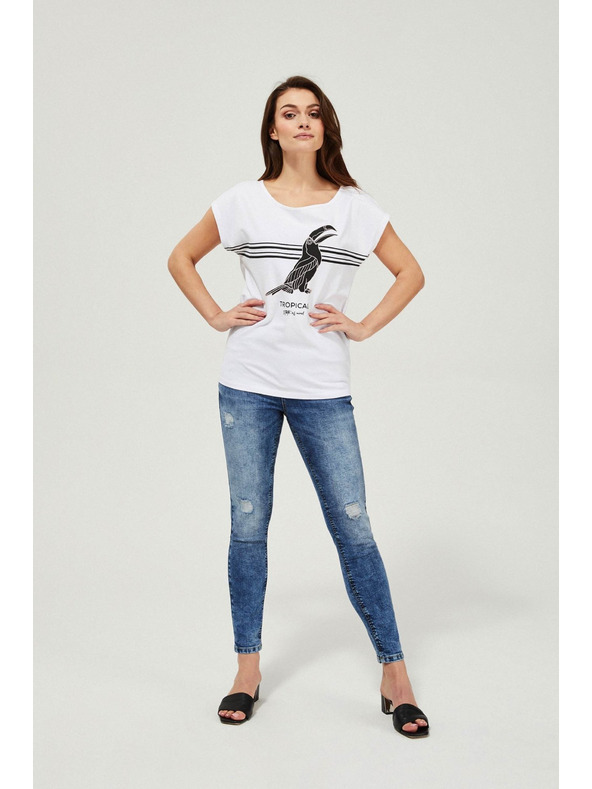 Moodo Szűk farmer közepes derekú, koptatott, kék Moodo