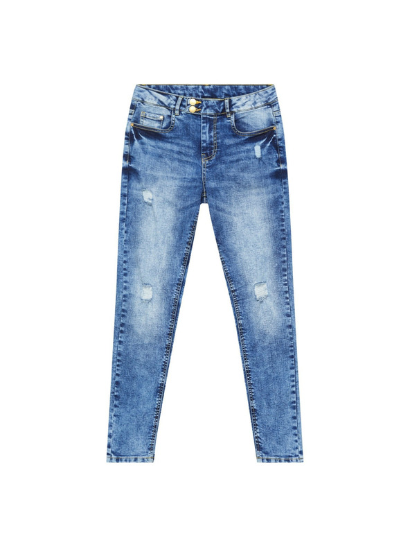 Moodo Szűk farmer közepes derekú, koptatott, kék Moodo