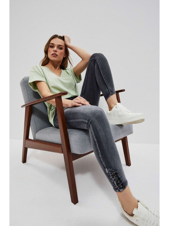 Moodo Skinny közepes derekú grafitszürke farmer koptatással Moodo