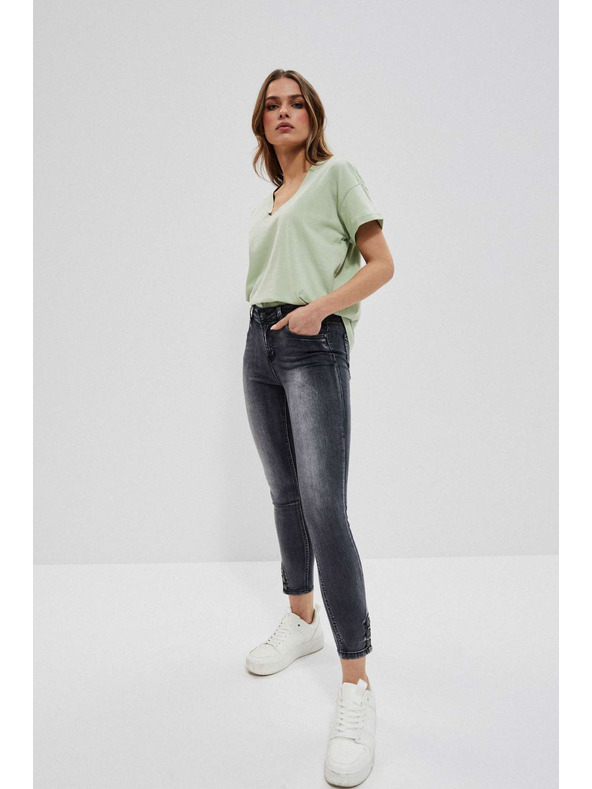 Moodo Skinny közepes derekú grafitszürke farmer koptatással Moodo