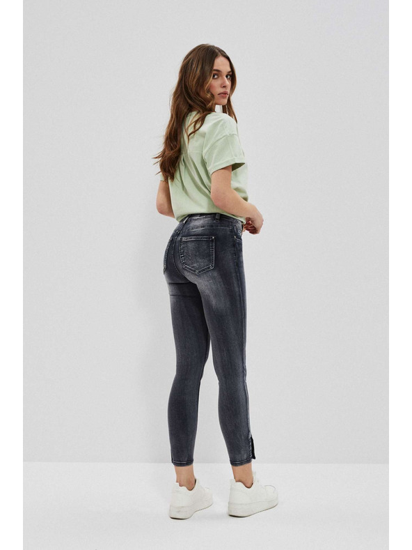 Moodo Skinny közepes derekú grafitszürke farmer koptatással Moodo