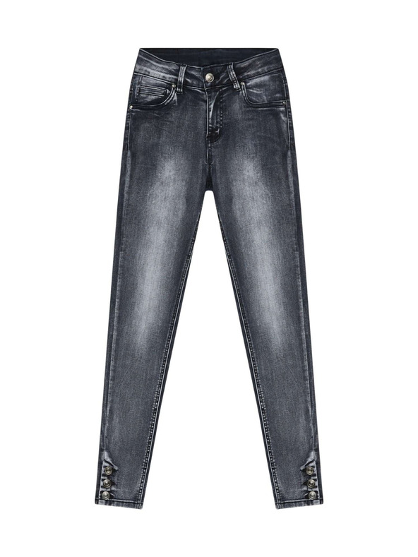 Moodo Skinny közepes derekú grafitszürke farmer koptatással Moodo