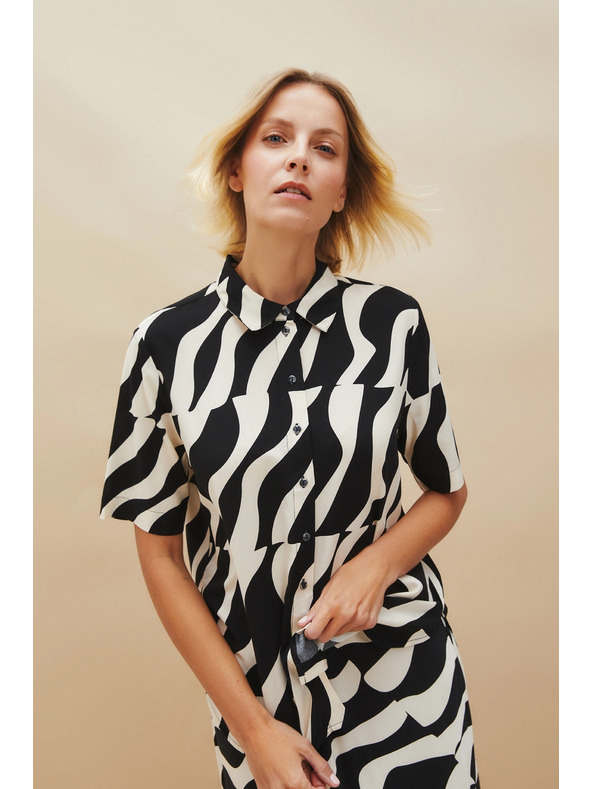 Moodo Fekete rövid ujjú viszkóz ing Moodo