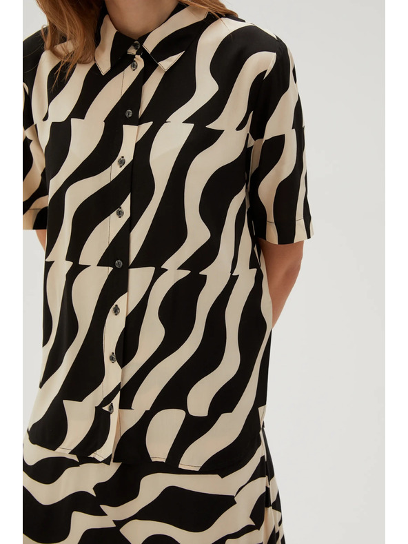 Moodo Fekete rövid ujjú viszkóz ing Moodo