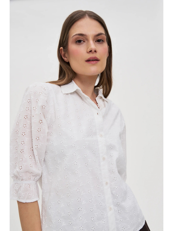Moodo Fehér pamut blúz fodros ujjakkal Moodo