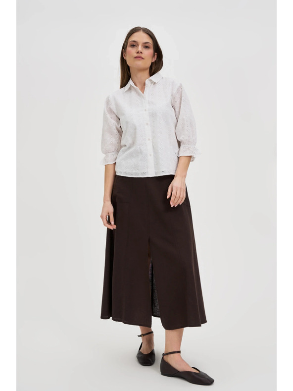 Moodo Fehér pamut blúz fodros ujjakkal Moodo