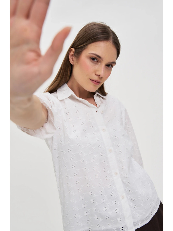 Moodo Fehér pamut blúz fodros ujjakkal Moodo