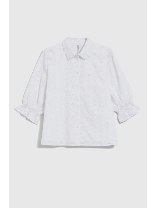 Moodo Fehér pamut blúz fodros ujjakkal Moodo