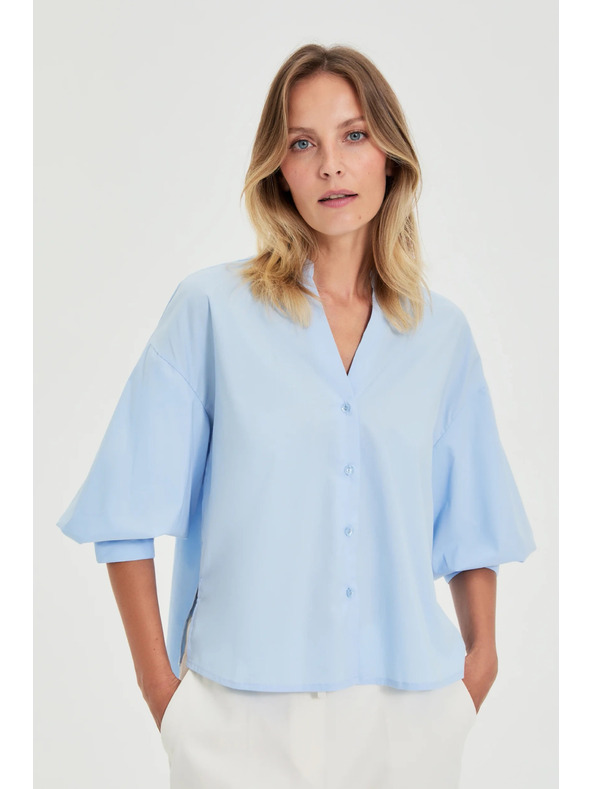 Moodo Világoskék ráncolt ujjú ing Moodo