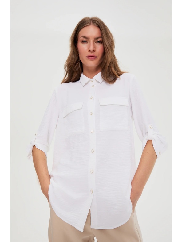 Moodo Fehér felhajtott ujjú blúz Moodo