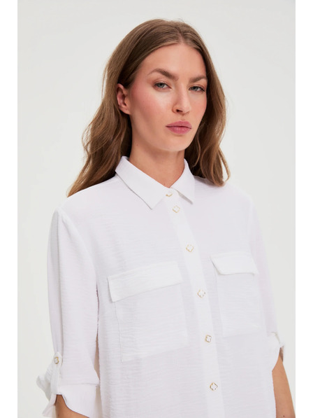 Moodo Fehér felhajtott ujjú blúz Moodo