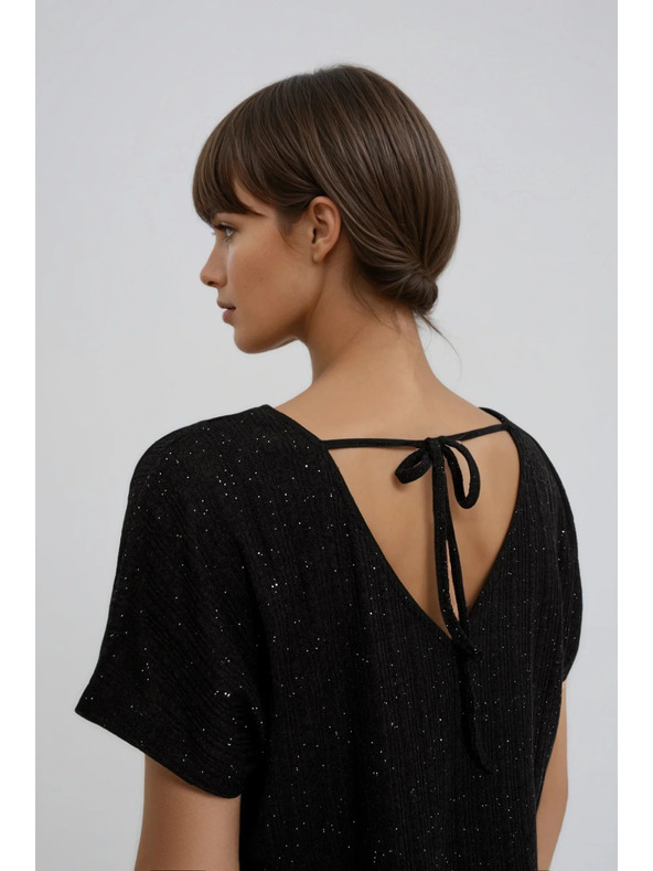 Moodo Fekete fényes felső hátul megkötős Moodo