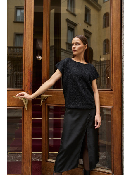 Moodo Fényes rövid ujjú fekete felső Moodo