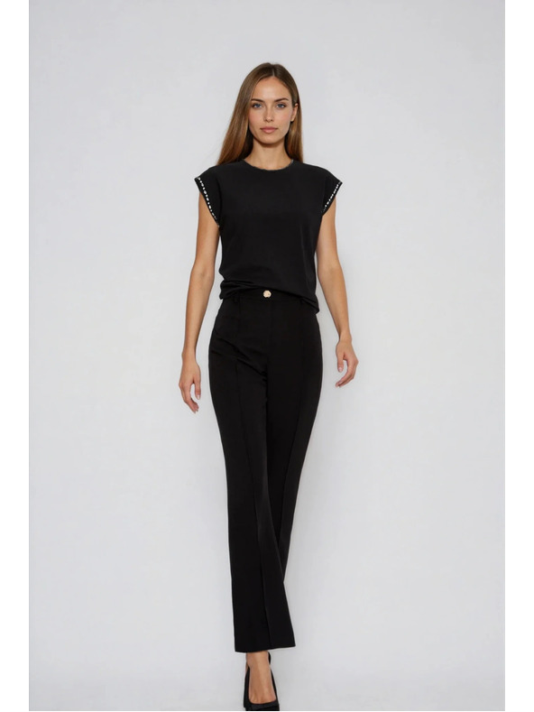 Moodo Fekete pamut blúz díszített ujjakkal Moodo