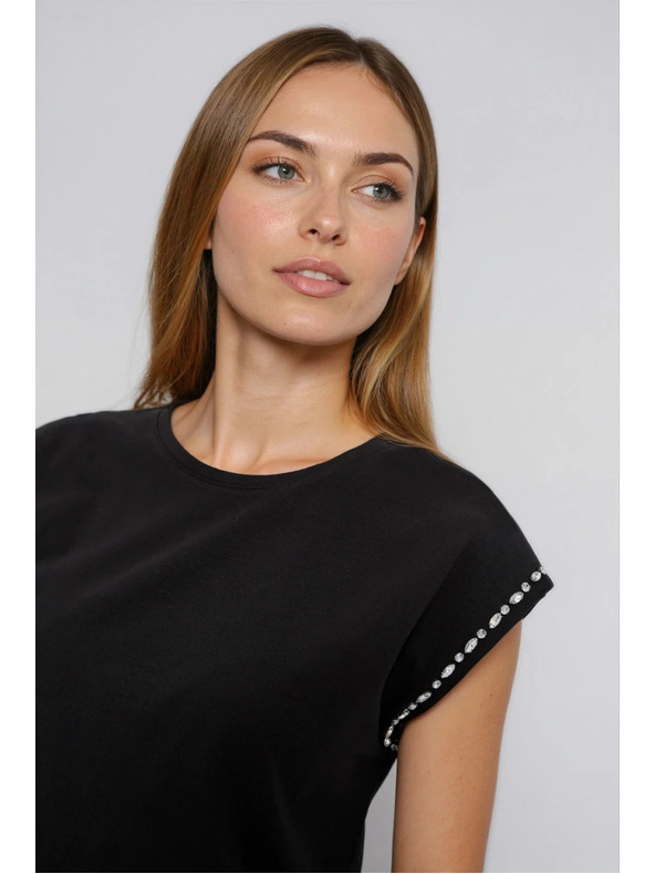 Moodo Fekete pamut blúz díszített ujjakkal Moodo