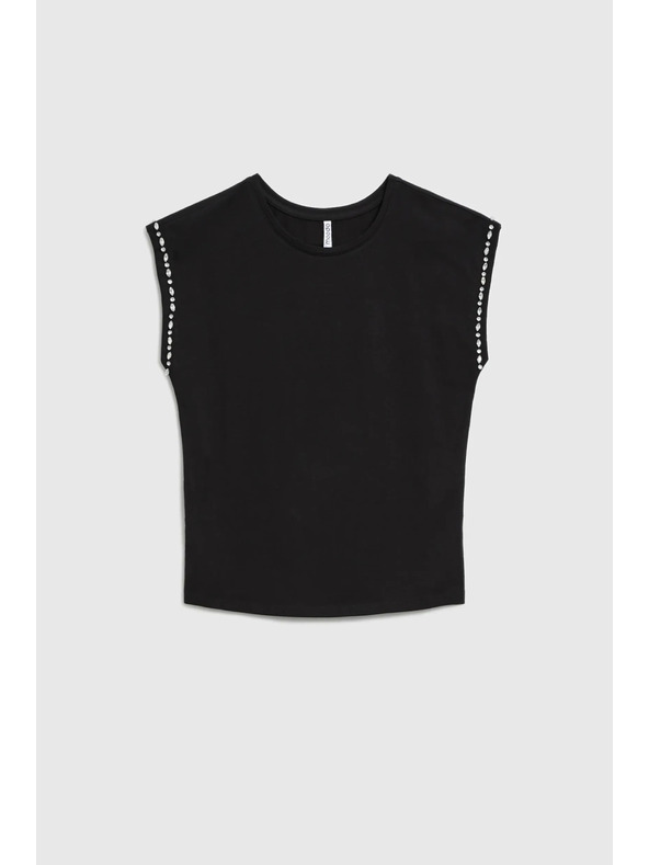 Moodo Fekete pamut blúz díszített ujjakkal Moodo