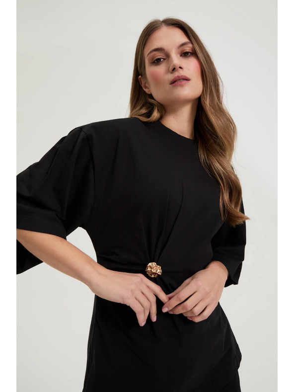 Moodo Fekete pamut blúz díszes gombbal Moodo