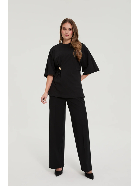 Moodo Fekete pamut blúz díszes gombbal Moodo